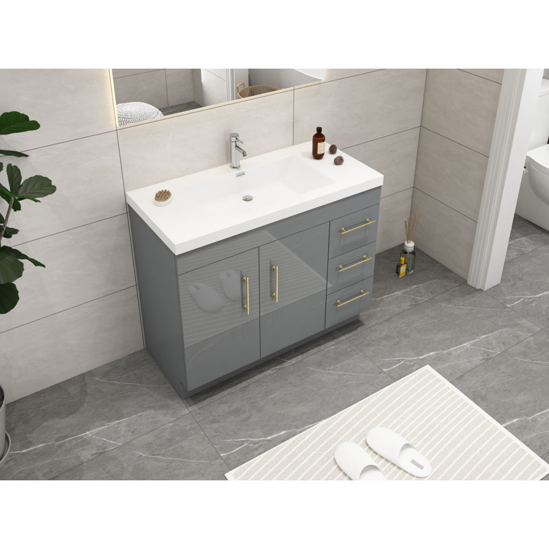 Ensemble de meuble-lavabo simple 42 po Carliss, Gris lustré, Or