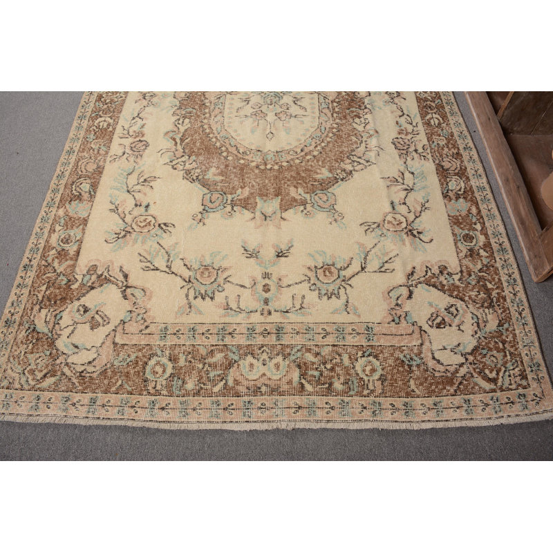 Tapis Anatolian, grand tapis de 5,5 x 9 pi, tapis turcs, tapis antiques beiges, tapis rétro