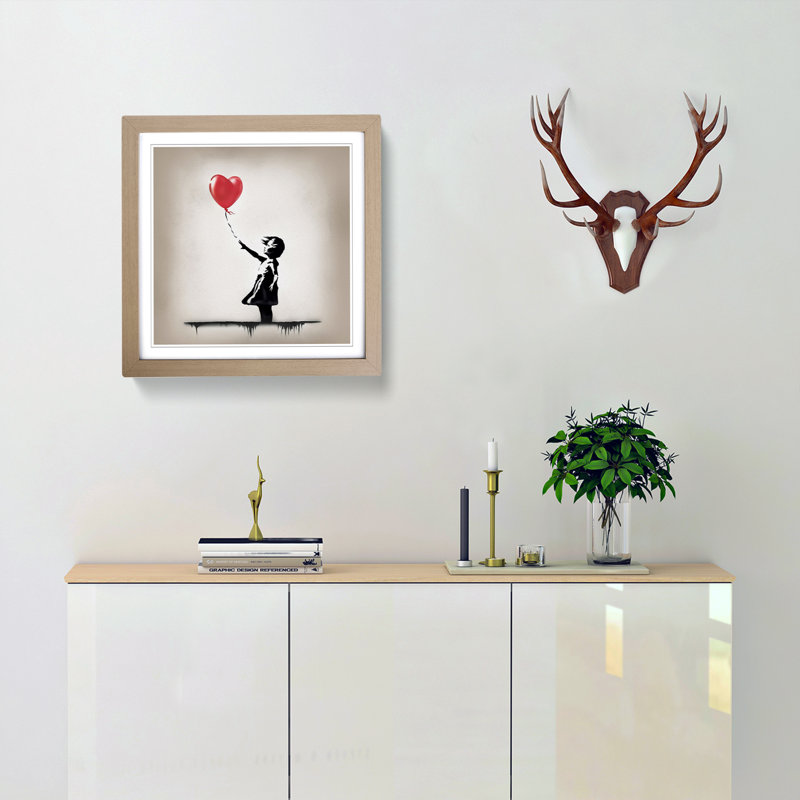 Banksy Girl with Balloon Cubism - Framed Print, Oak