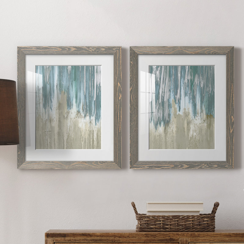 «Like a Waterfall I», ensemble de 2 reproductions, H 20 po x l 17 po x P 1 po, Cadre en papier gris, Blanc