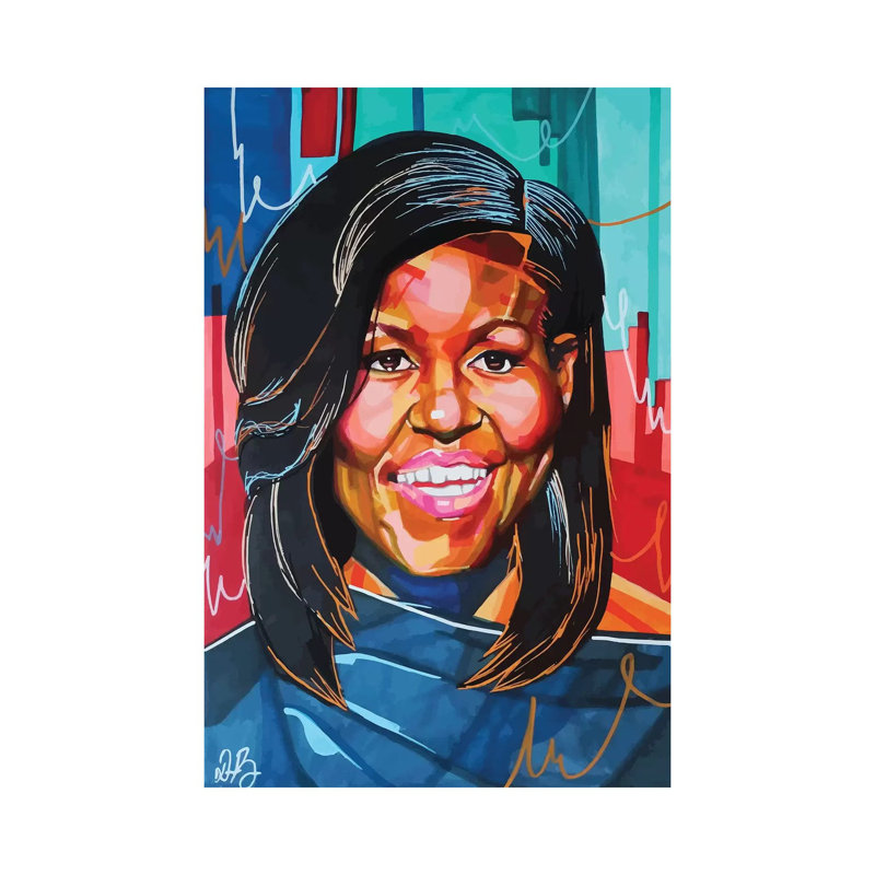 Michelle Obama - impression d'art graphique, Pas de tapis, Toile tendue, H 18 po x l 12 po x 1,5 po