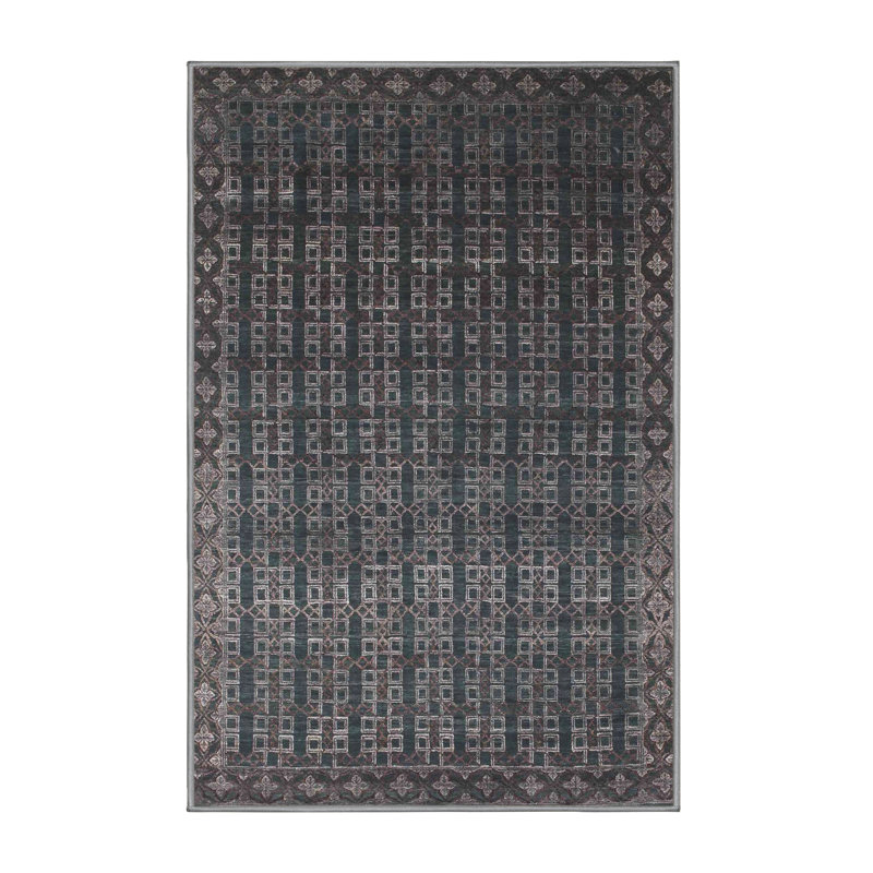 Tapis de zone noire contemporaine, Rectangle 7 pi x 9 pi