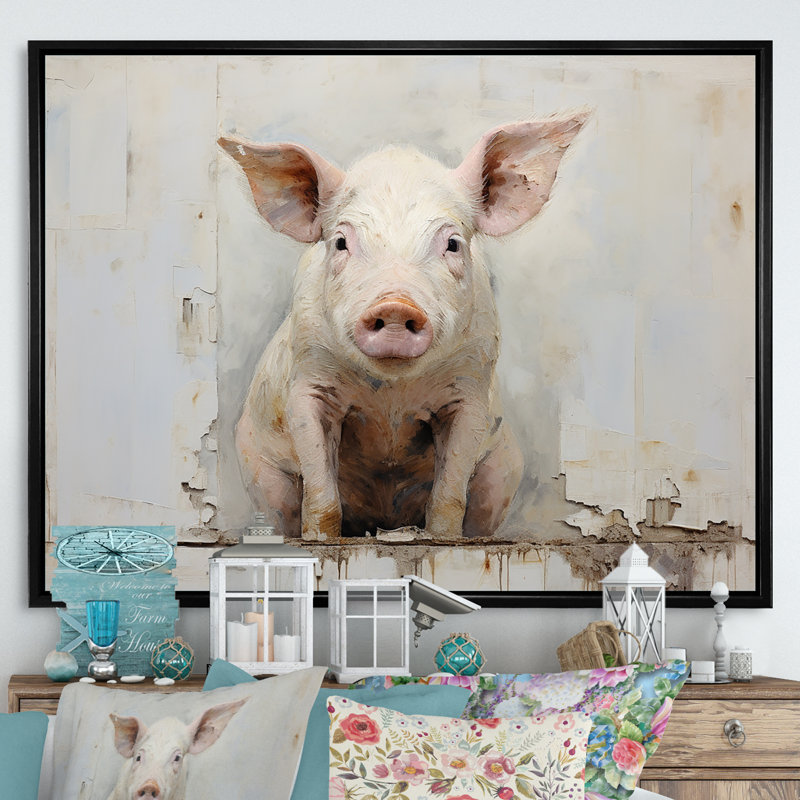 L'art des cochons, H 24 po x l 32 po x P 1 po, Cadre flottant noir