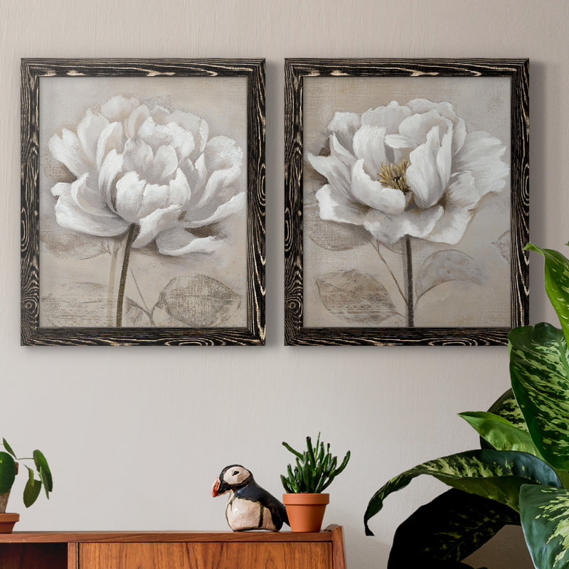 "Soft White I", ensemble de 2 reproductions d'art, H 24 po x l 36 po, Toile avec cadre photo sans passe-partout, Noir