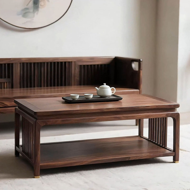 Walnut Solid Wood Coffee Table, 17.7" H x 51.2" W x 27.6" D