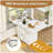 47" Wood Folding Dining Table with storage rack and cabinet, Removable Entryway Table with 6 Wheels, White Marble Color Kitchen Island, Side Table and Coffee Table Versatile Table Space Saving