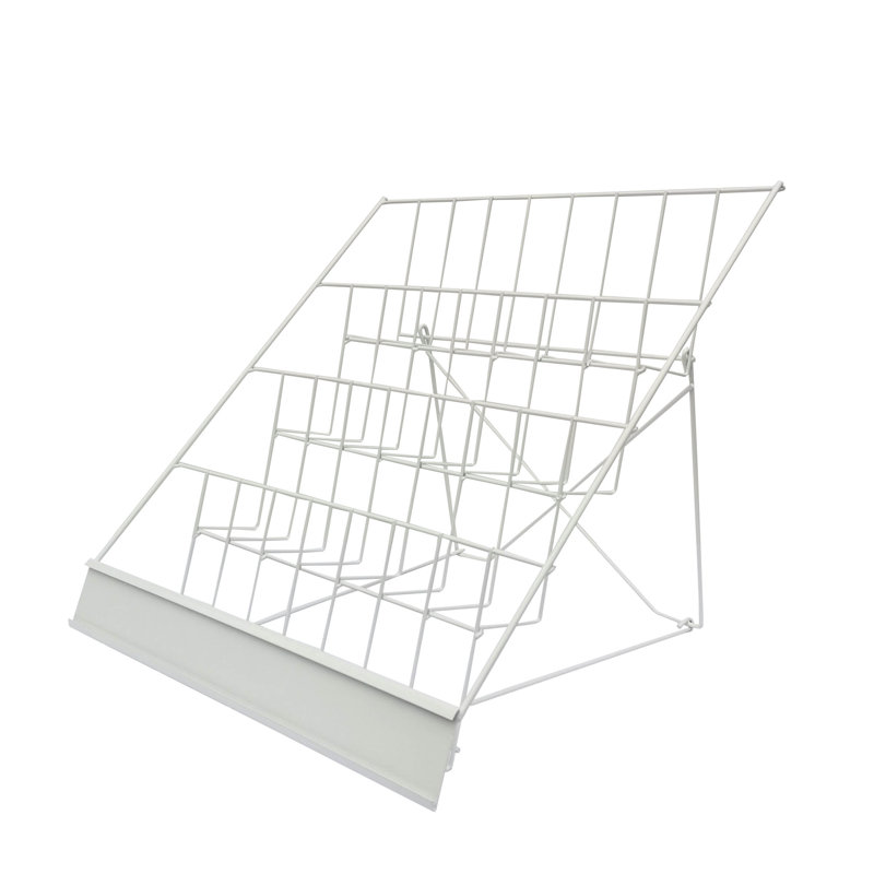 Fixturedisplays® 4-Tiered 18" Wire Display Rack Literature Brochure Magazine Stand Book Tabletop Rack, 2.5" Deep Open Shelves 11936-2WHITE