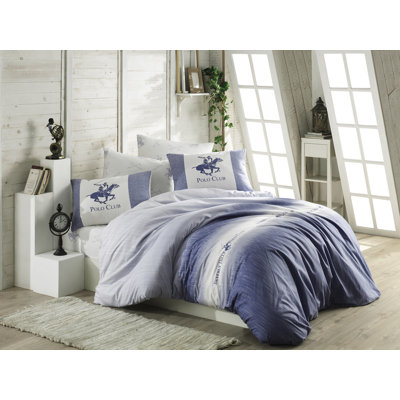 Ensemble de housse de couette 100% coton bleu / blanc / gris Gunderson