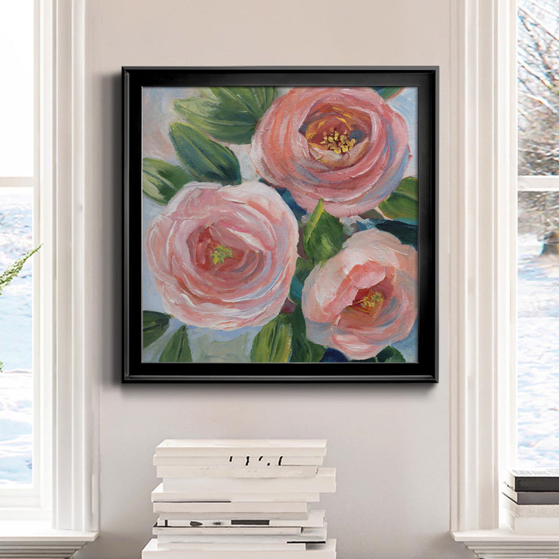 Sweet Peach Bouquet - peinture sur toile encadrée, H 17,5 po x l 17,5 po x P 1,5 po, Noir