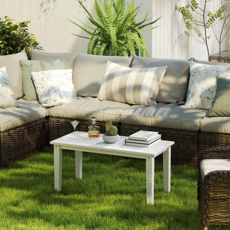 HDPE Outdoor Coffee Table, All-Weather Rectangle Patio Coffee Table, Plastic Outdoor Patio Table with Slatted Tabletop for Garden, Balcony, Backyard, Gray