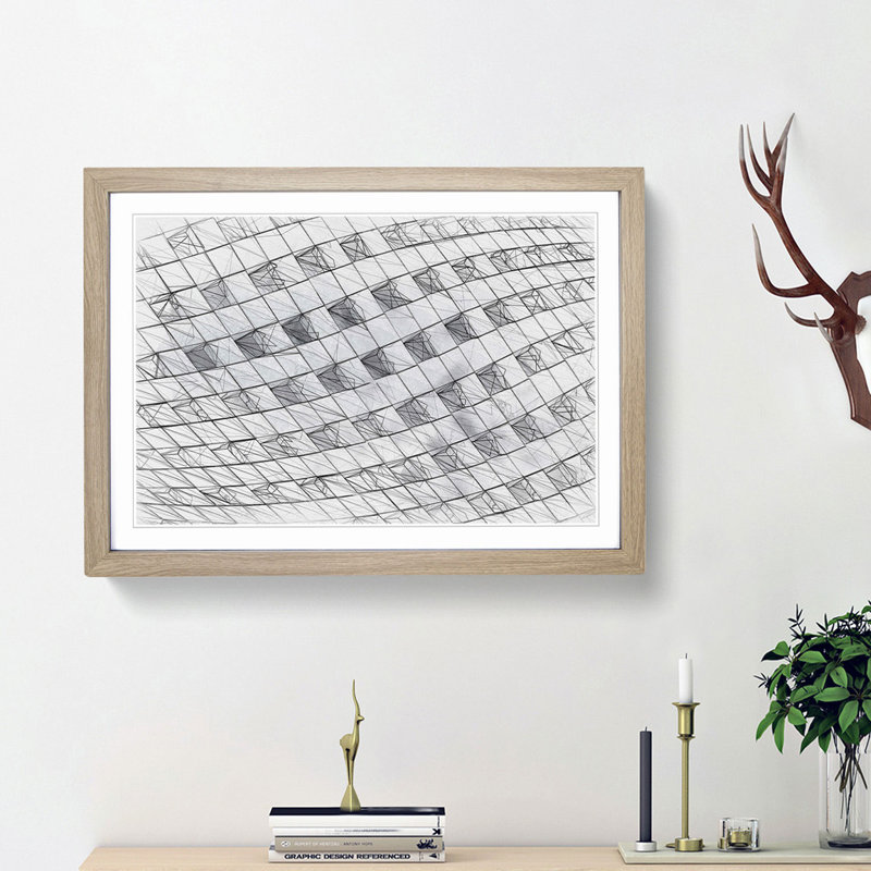 Architecture Sketch Vol.12 in Abstract - Picture Frame Graphic Art Print, Oak Framed, 36cm H x 48cm W x 2cm D