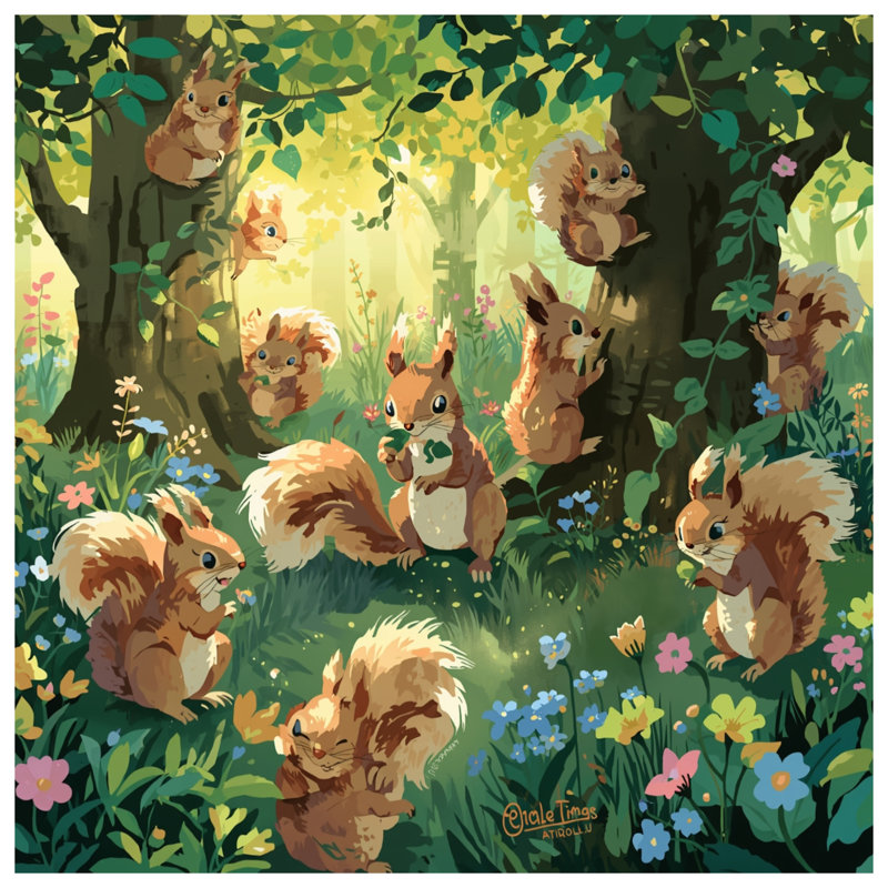 Squirrels In Forest Duvet Covers, Queen