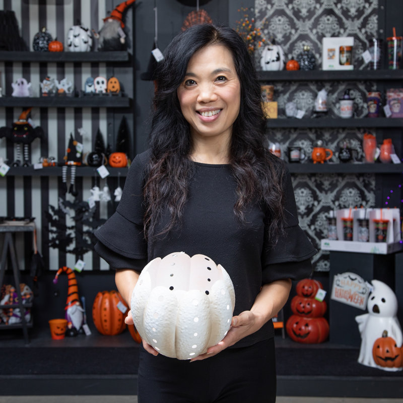 7.5"H Metal LED Pumpkin Lantern