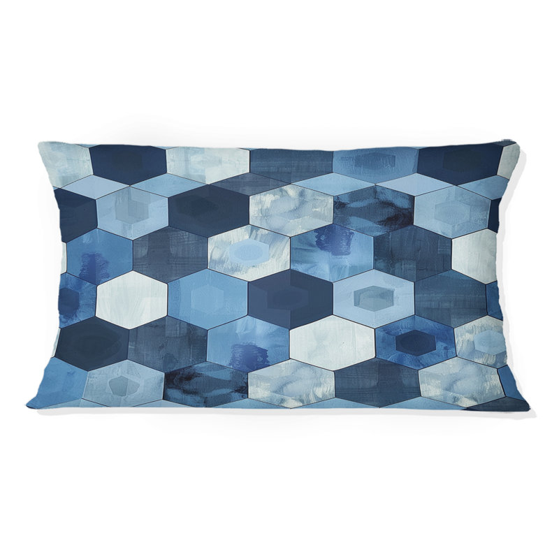 Imprimé hexagonal bleu et blanc - coussin lombaire moderne