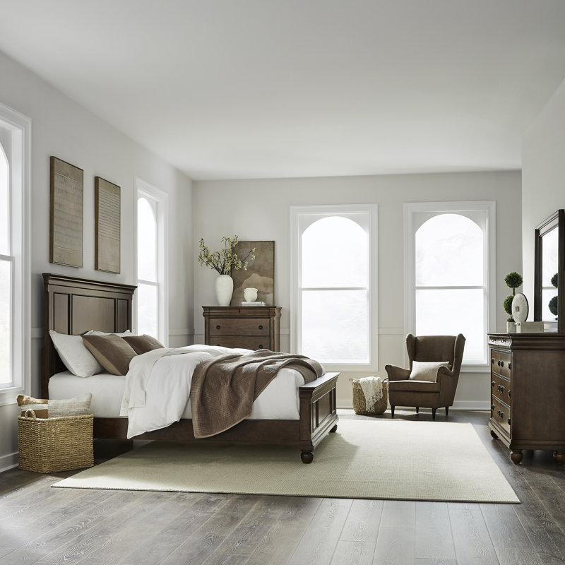 Ensemble de chambre à coucher avec lit à panneaux, commode et miroir Lenny, 4 pièces : Lit, Commode, commode, miroir