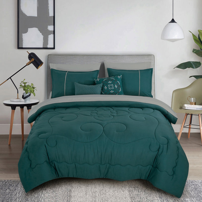 9-Piece Cal King Comforter Set With Solid Color Design, Soft Microfiber, 100% Polyester, All-Season Bedding Collection
