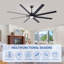 Très grand ventilateur de plafond noir 84 pouces avec télécommande 8 pales