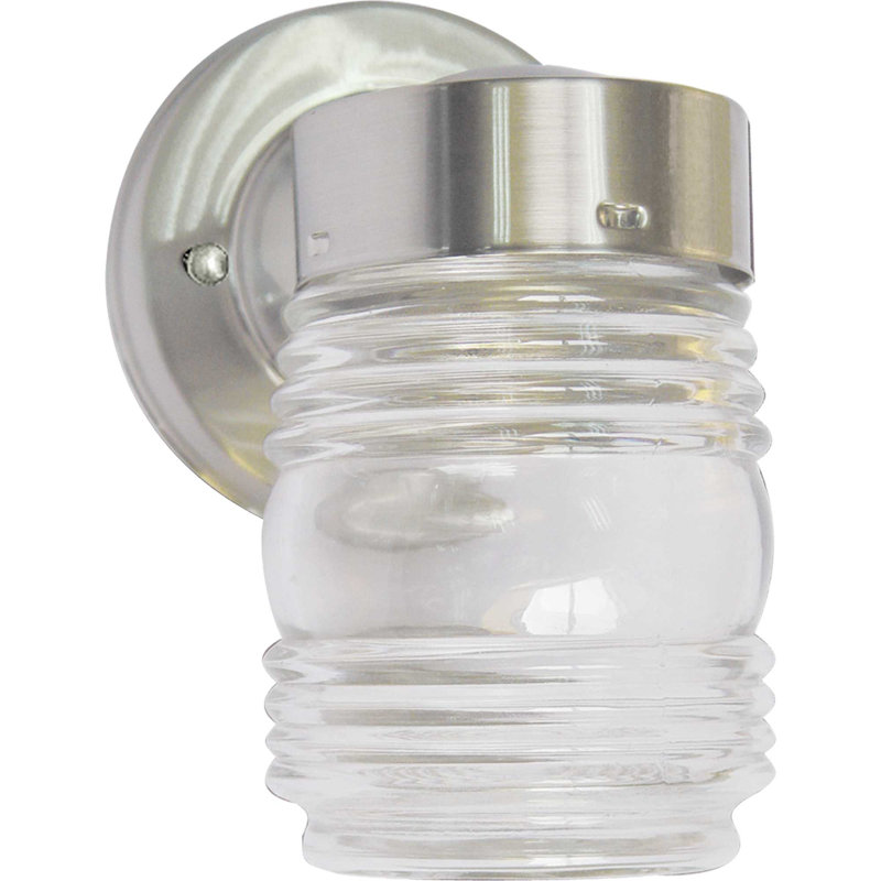 Applique murale murale d'extérieur 1 lumière nickel brossé avec abat-jour en verre Jelly Jar