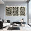Plantes et fleurs, motif floral noir sur fond crème, ensemble de 3 impressions murales sur toile-1126895907