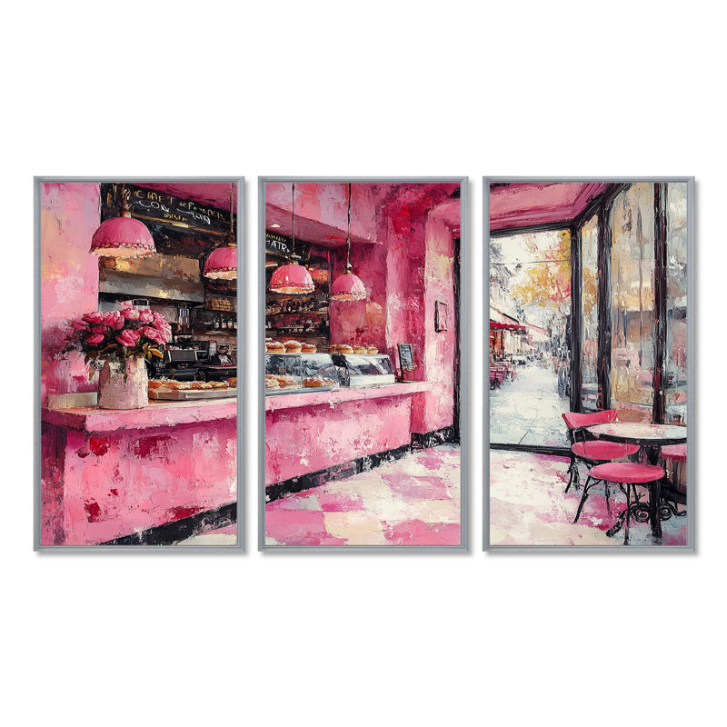 Ensemble de décoration murale rose pâtisserie paradisiaque accentuée de noir, H 40 po x l 60 po x P 1 po
