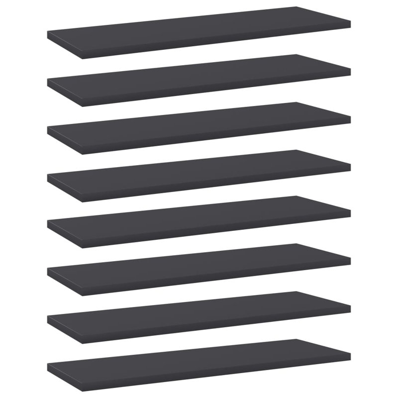 Bookshelf Boards 8 pcs Engineered Wood, Gray, (8 Shelves) 0.59" H x 23.62" W x 7.87" D