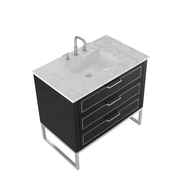 Markham 36'' W Single Vanity, Midnight Black, Carrara Marble, Brushed Nickel