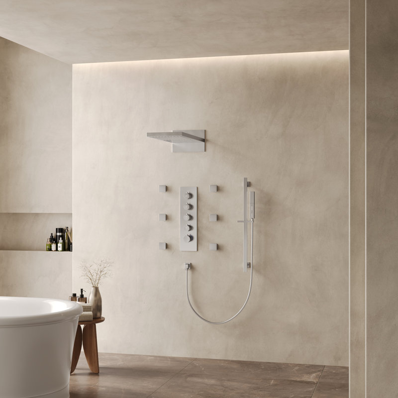 Ensemble de robinet de douche mural à deux fonctions Relaxajet avec pomme de douche thermostatique, valve brute incluse, 1.8