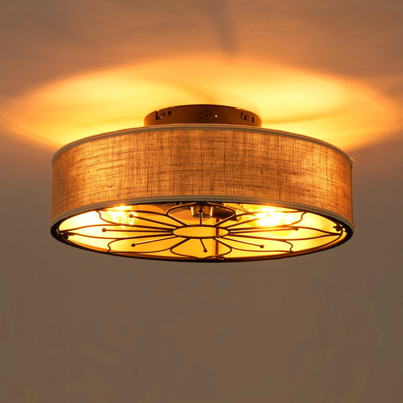 20" Lotus Design  Fabric Farmhouse Bladeless Ceiling Fan With Remote Control For Indoor--Not Included Bulbs