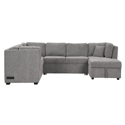108.6" U-Shaped Sectional Sofa Pull Out Sofa Bed With Two USB Ports