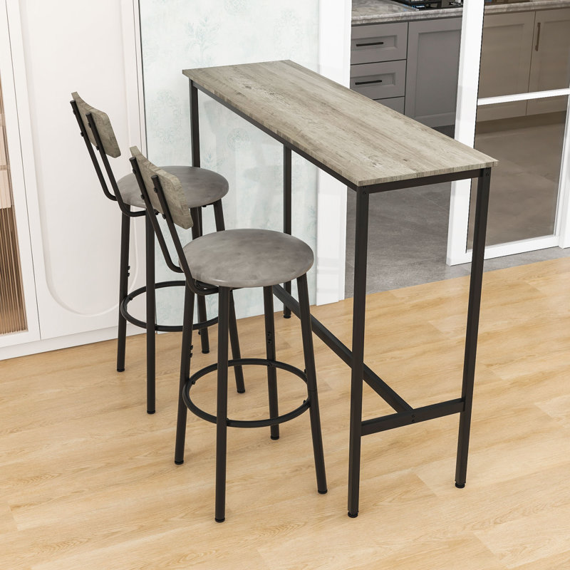 Ensemble de table de bar 3 pièces avec 3 tabourets, Gris / Noir, Gris