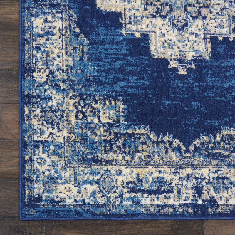 Burnie Oriental Blue/White Area Rug, Rectangle 3'9" x 5'9"