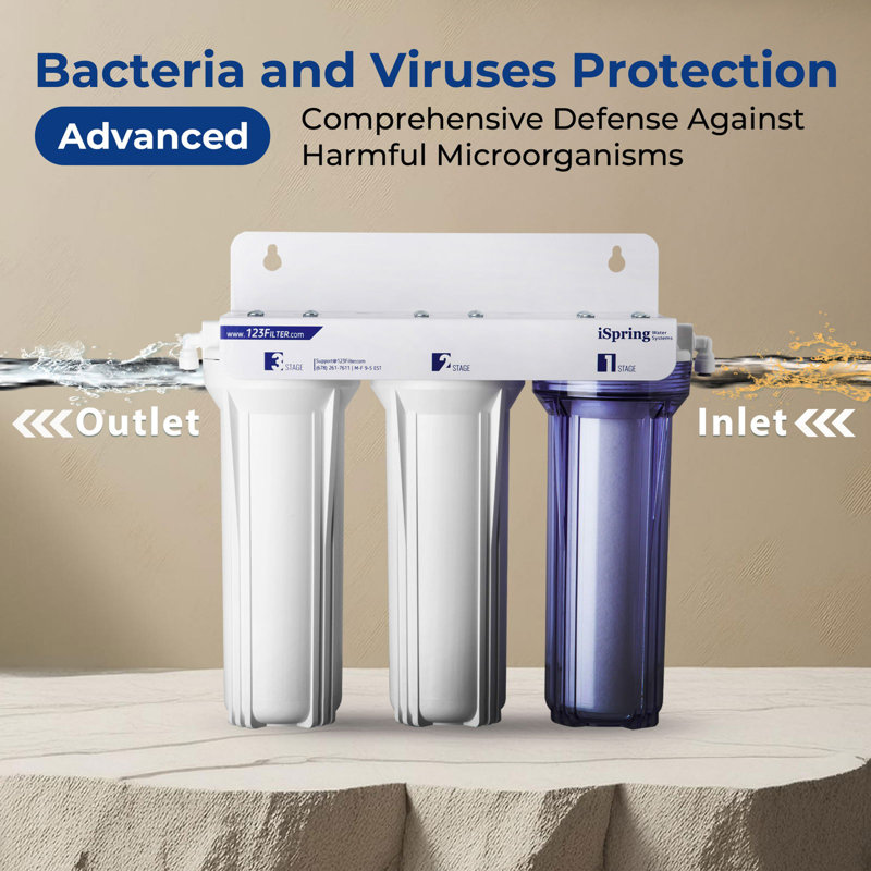 Système de filtration d'eau sous-évier à 3 étapes iSpring pour l'évier, réduire les bactéries et les virus, filtre à eau testé par la GV, système de filtration d'eau à grande capacité avec robinet