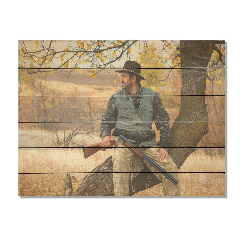 «Hunter S Pursuit - Chasse et pêche», art mural sur bois de pin naturel, H 10 po x l 20 po