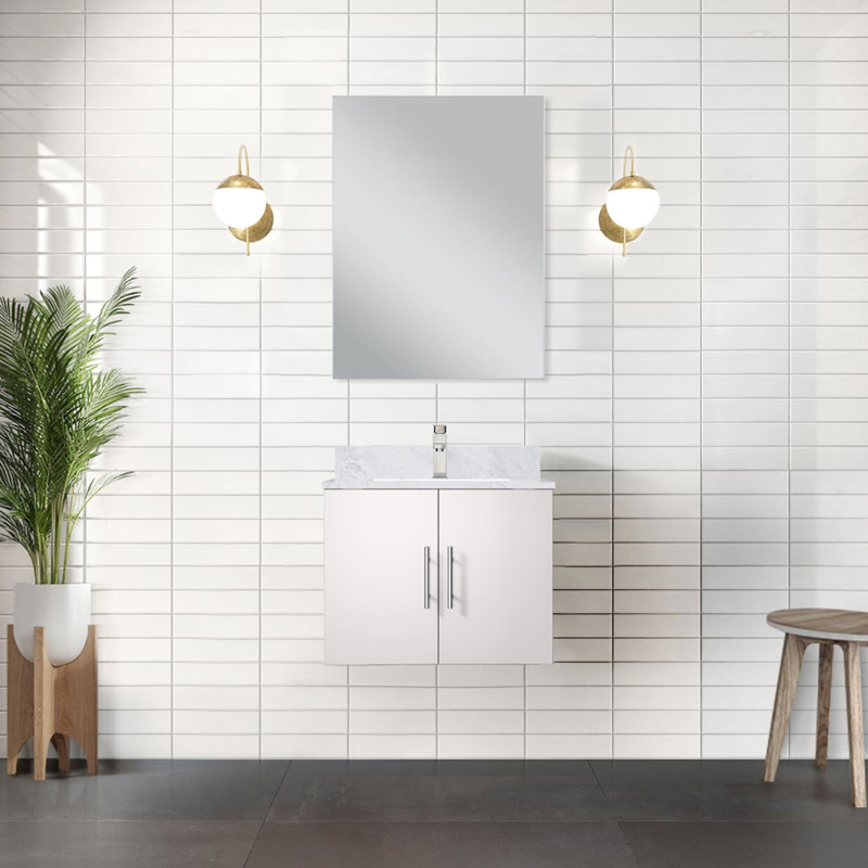 24 po L x P 22 po. Meuble-lavabo blanc brillant avec comptoir et robinet en marbre, miroir 18 po, salle de bain résistante aux rayures et à la rayure