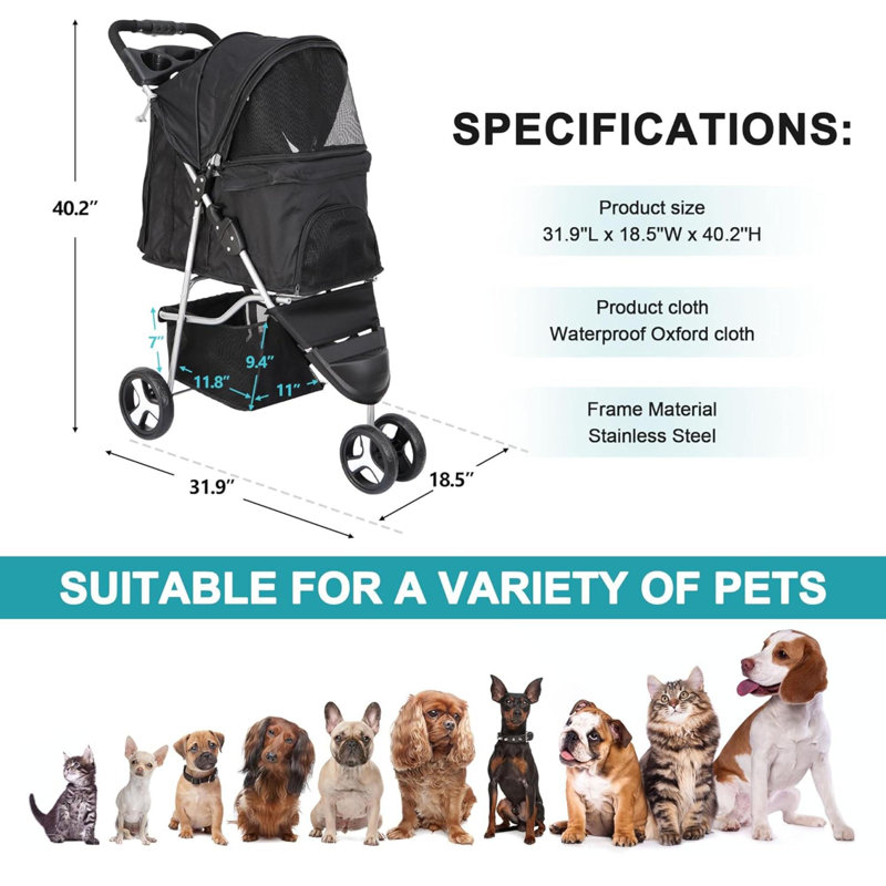 Poussette pliable pour animaux de compagnie pour chats et chiens