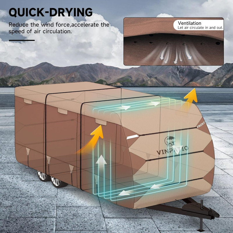 RV Cover, Oxford Fabric Travel Trailer Cover, for Toy Hauler with Tongue Jack Cover, Gutter Covers, 104" H x 102" W x 464" D