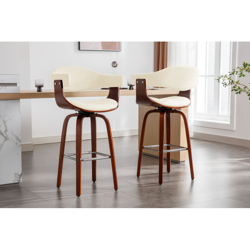 Keisha Swivel Fabric Mid-Century Stool, Bar Stool (29.53" Seat Height), Cream