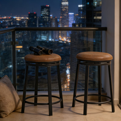 Counter Height Bar Stools Set of 2 , 23" Swivel Barstools with Faux Leather Seat & Metal Frame for Kitchen Island, Breakfast Bar, Cafe – Brown