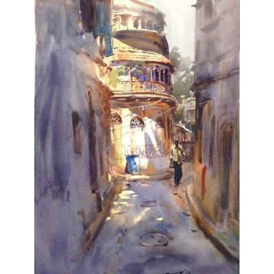 Street View | Peinture à l'aquarelle par Madhusudan Das | Décoration murale
