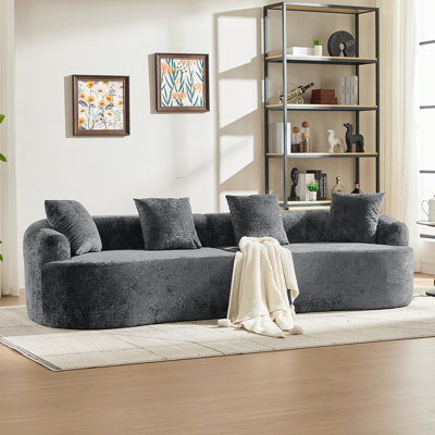 Curved Loveseat, Small Chenille Sofa with 3 Pillows, Deep Seat Couch for Apartment, Living Room, No Assembly Needed