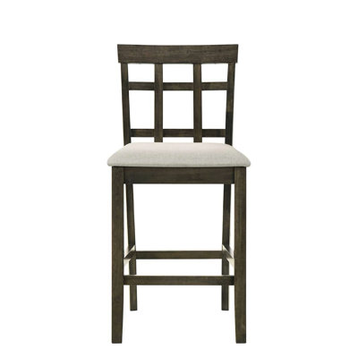 Contemporary Grey Slatted Back Counter Height Dining Chairs With Upholstered Seat - 2 Pcs For Basement Indoor