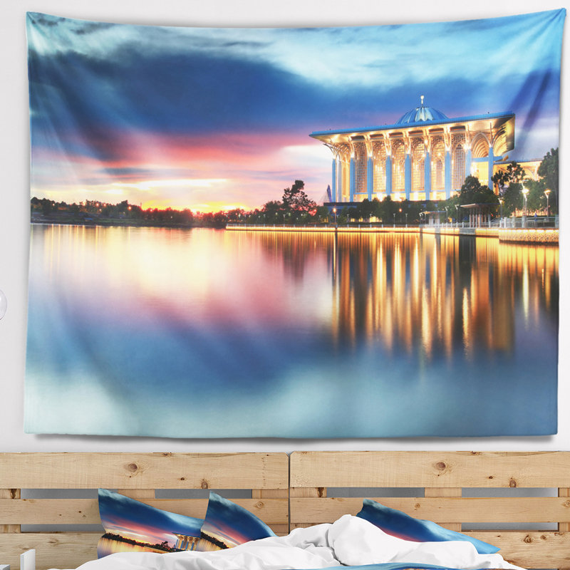 Tapisserie panorama en fer mosque malaisie en fer de polyester avec accessoires suspendus inclus, H 68 po x l 80 po