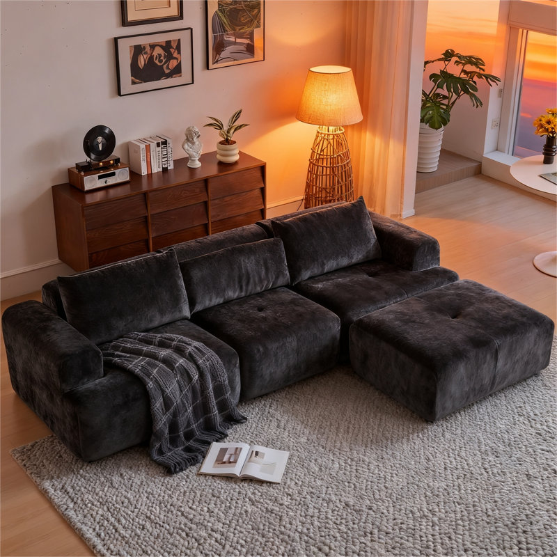Canapé modulaire en forme de L 108 po Cloud, Chenille noir