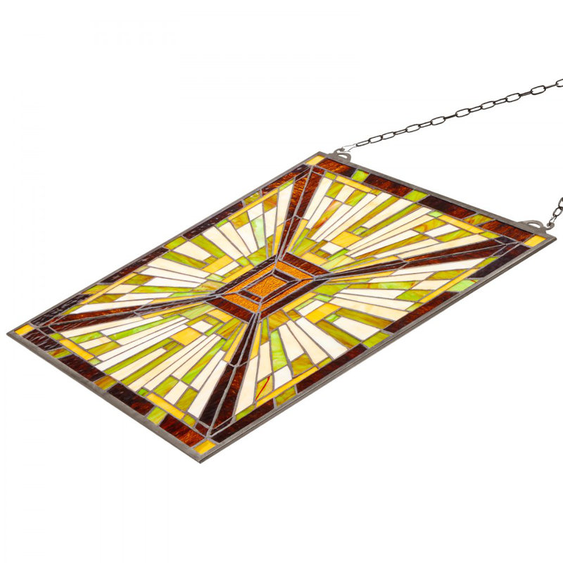 Panneau de vitrail suspendu de style vitrail avec chaîne 20 x 21 pouces Tiffany