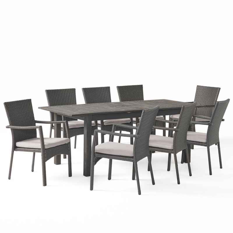 Ensemble de salle à manger rectangulaire pour 8 personnes 63 "avec coussins Jolliff, Cadre gris / coussin gris