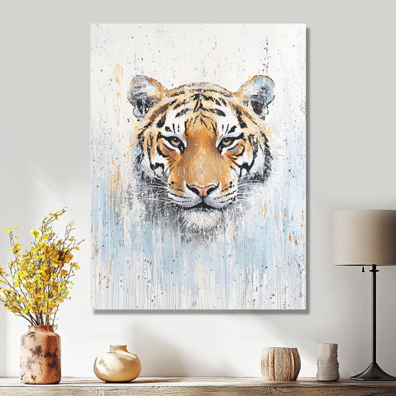 Tigre dans la pluie II - animaux, décoration murale en métal, imprimé tigre, H 44 po x l 34 po