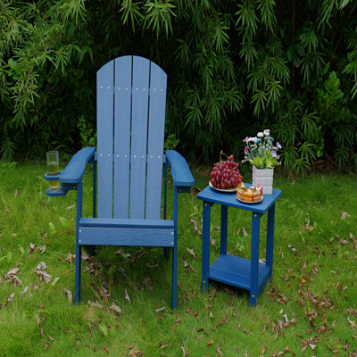 Outdoor Patio Lounge Chair, Dark Blue Color, Made Of Sturdy HIPS Material, Equipped With 304 Stainless Steel Accessories
