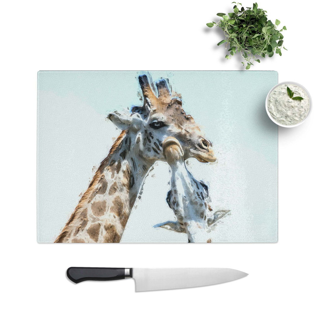 Glass Giraffe With Calf in Abstract Chopping Board