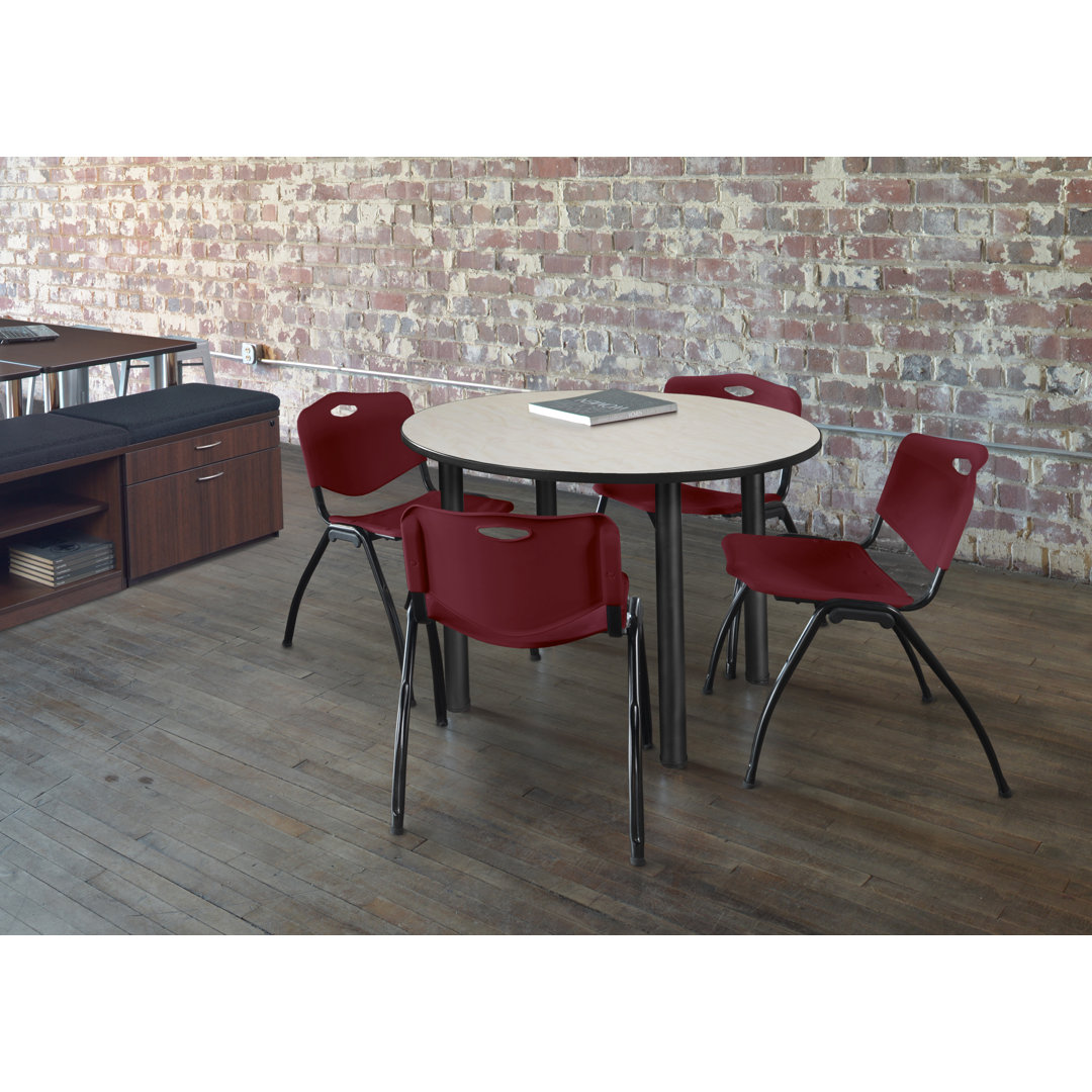 Kee Round Breakroom Table Top, 4 M Stack Chairs Inbox Zero Seat 