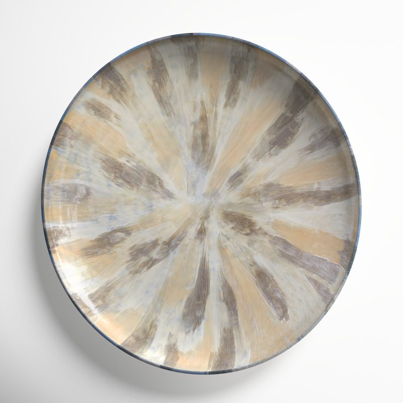 Hand-Painted Round Beige and Gray Metal Decorative Plate